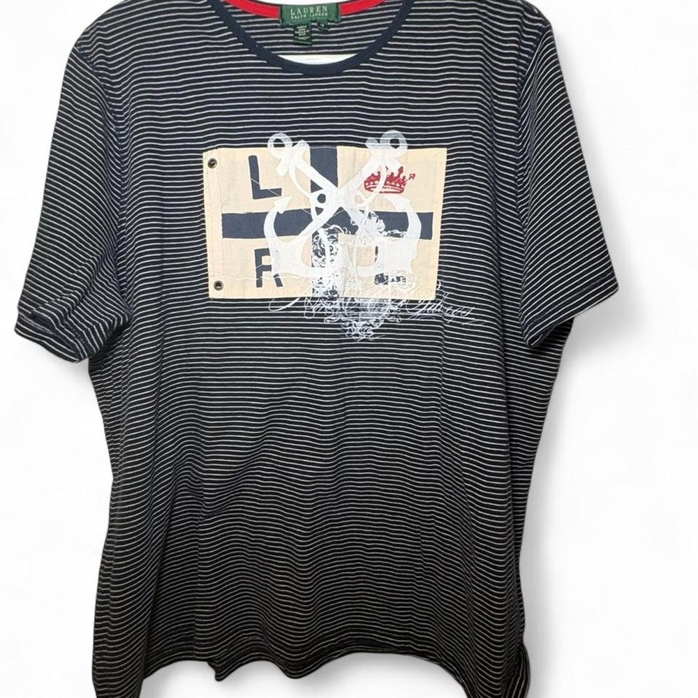Ralph Lauren black & white striped cotton t-shirt with graphic print, size XL